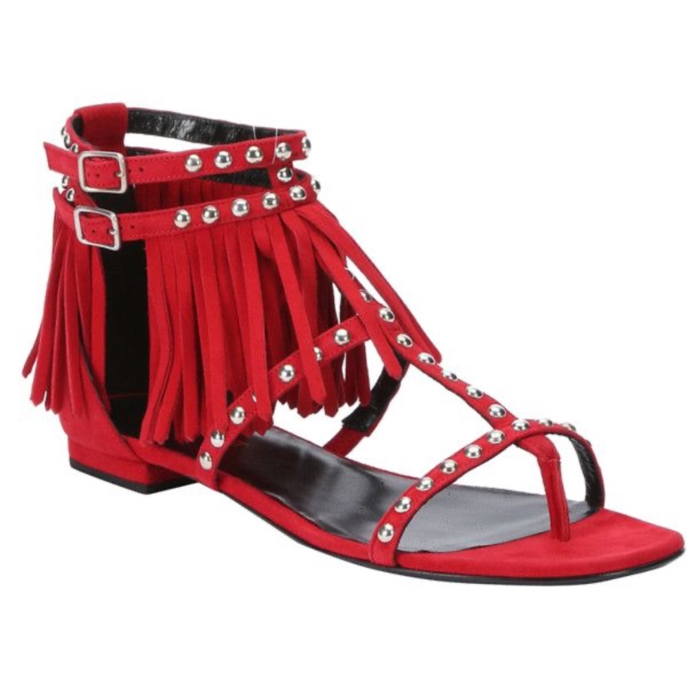 NIB SAINT LAURENT Red Fringe Bohemian Festival Sandals Size 38